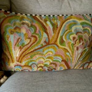 Mackenzie Childs Beaded Pillow Lumbar Support/Decorative Courtly Check Trim New